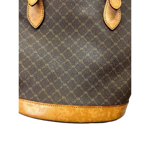 Vintage Rioni Brown Canvas Logo Print Tote Shoulder Bucket Bag Handbag Italy - Picture 10 of 16